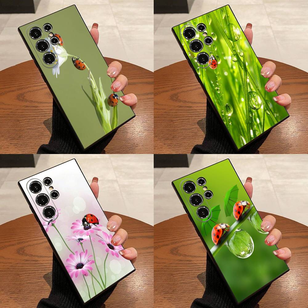 Leaf Ladybug Daisy For Samsung Galaxy S25 S24 S23 Ultra S22 S21 Plus S20 Black Soft Silicone Protective Case