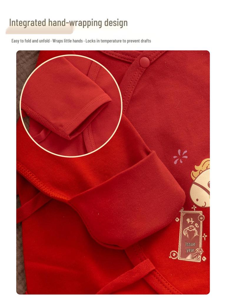 Baby Pferd Sternzeichen Langarm Body - Chinesischer Neujahrsstil, Reine Baumwolle, Knochenloses Design