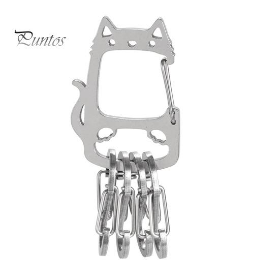 

Брелок Lucky Cat из нержавеющей стали со съемными S-образными крючками, прочный портативный держатель для ключей для кемпинга на открытом воздухе, металлическая подвесная пряжка-карабин серебряный