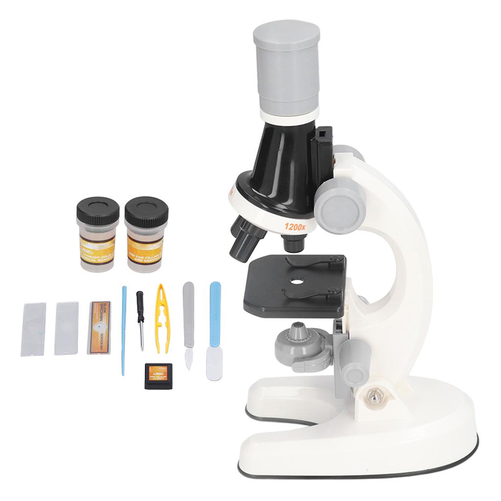 Kids Microscope Kit LED 1200X Microscope with Specimen Slides Science Educational Toy Birthday Gift White