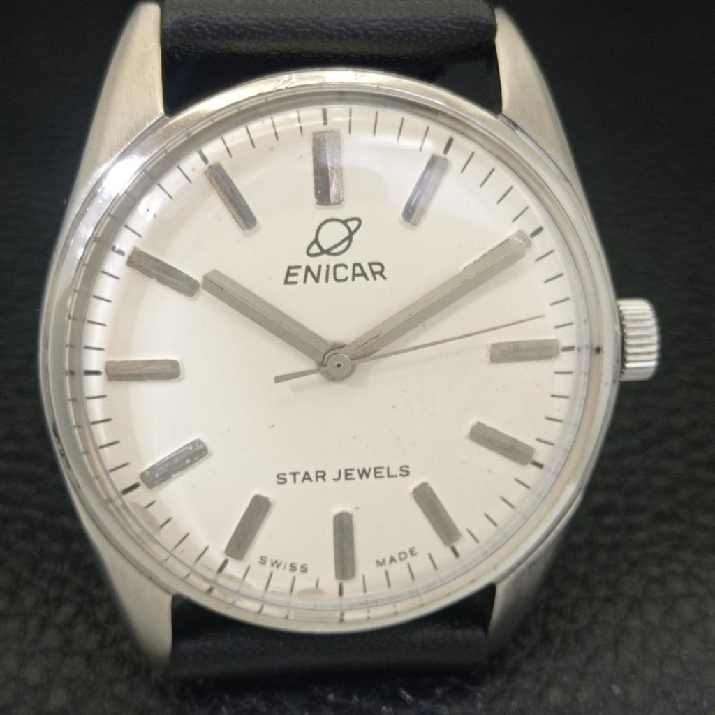 VINTAGE ENICAR STAR JEWELS HAND-WINDING SWISS MENS WHITE DIAL WATCH a703783-1 R213e-a703783