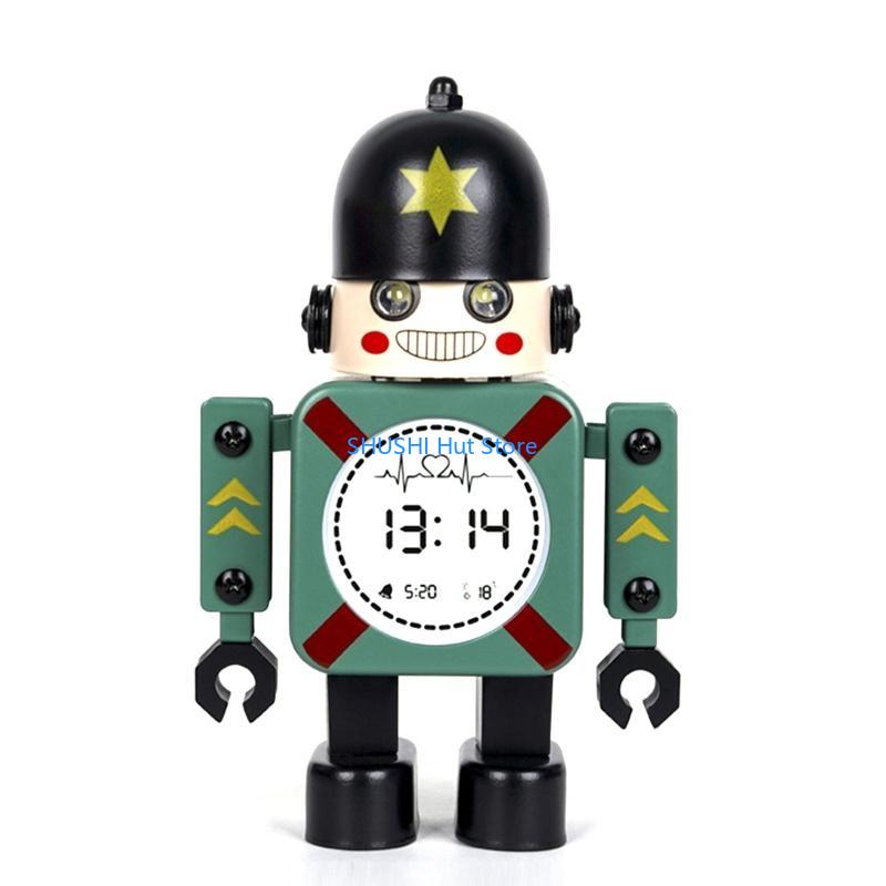 Cartoon Robot Alarm Clock Metal Wake-up Clocks with Flashing Eye Lights Desktop Ornament Children Christmas Gift D57B