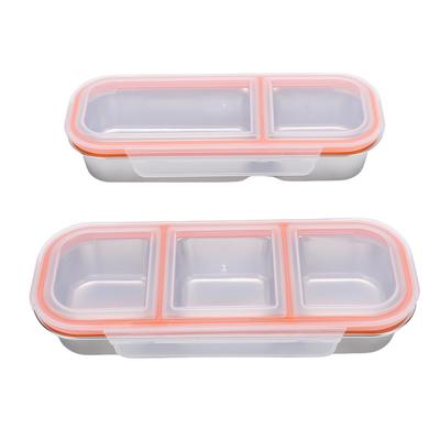 2pcs Lunch Container 700ML 600ML Leak Proof Stainless Steel Dishwasher Safe Lunch Storage Box with Compartments for