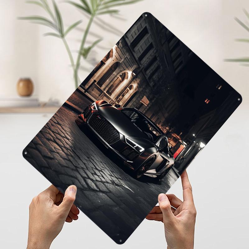 Black Matt Car On Street Poster Customized Wall Art Vintage Metal Signs Retro Tin Plaque for Man Cave Home Decor Living Room