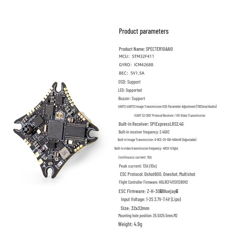 SPECTER 10A F411 AIO Flight Controller with ELRS and VTX