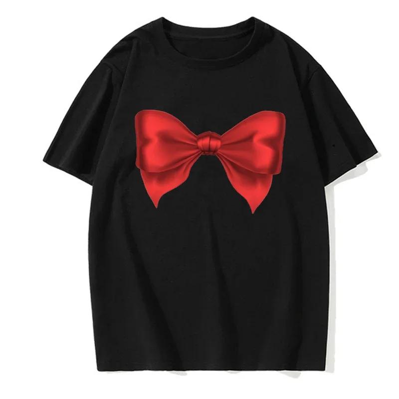 Original Summer Couple Short-sleeved Silver Bow Printed Round Neck Fashionable Casual T-shirt Summer Couple Wear
