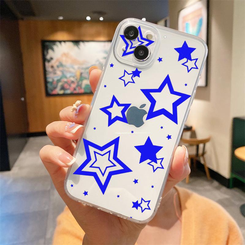 For iPhone 15 16 14 13 12 mini 11 Pro Max XS X XR SE 7 8 Plus Silicone Clear Cover Style Stars Pattern Luxury Phone Case