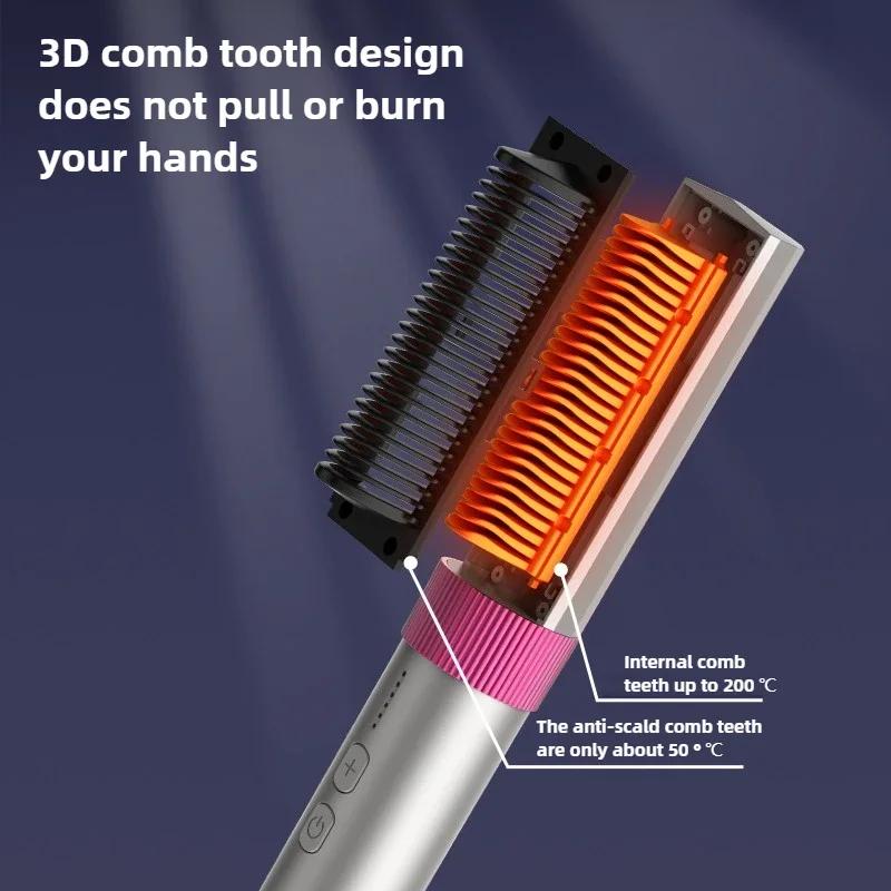 Trådlös Hårplattång Varm Kam Anti-skållning Professionell Elektrisk Borste Slät Hårstil Järn Negativ Jon Hårvårdskam Ny