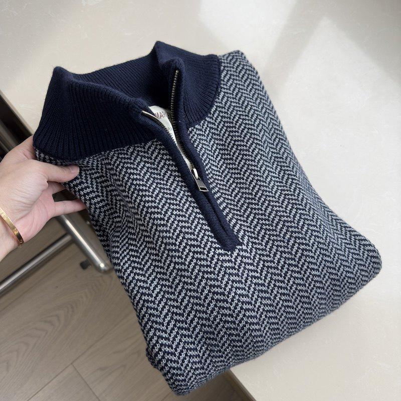 

Men s Autumn/Winter Color Block Zipper Wool Sweater L темно-синього кольору
