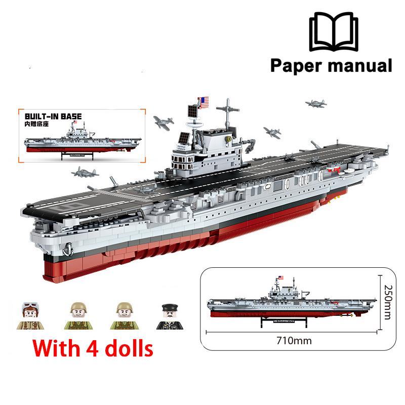 1883PCS Military Battleship Series USS CV-6 ENTERPRISE Crusier Model World War II Building Blocks Boat Bricks Toys Kids Gifts