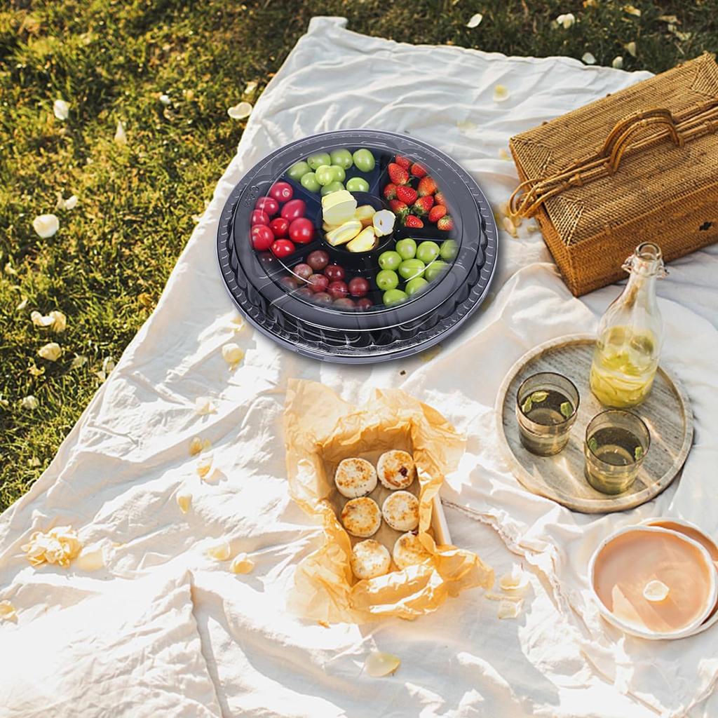 Plastic Appetizer Serving Tray with Lid Round 12.5 Inch Tray with Lid Disposable Serving Fruit Veggie Tray for Party