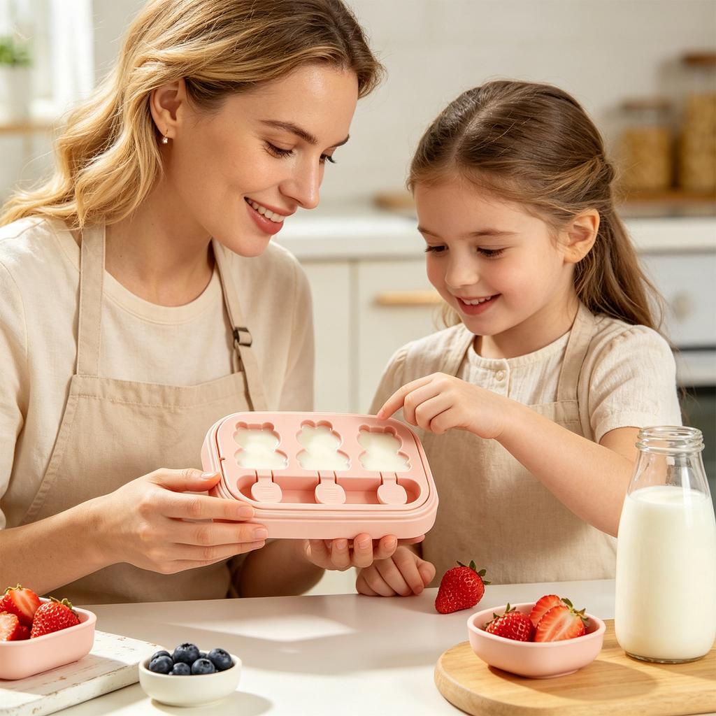Silicone Ice Cream Mold for Homemade Popsicles with Animal Shapes DIY Frozen Dessert Maker with Lid and Sticks for Kitchen Use