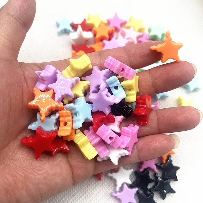 Acrylic Solid Color Baking Paint Pixel Five-pointed Star Frame Bead DIY Mobile Phone Chain Keychain Material Jewelry Accessories