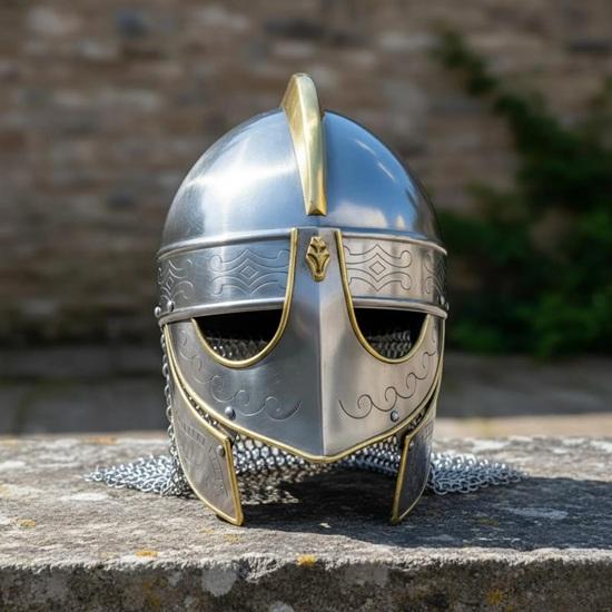 Viking Helmet with Chainmail, Norse Warrior Steel Helmet, Medieval Knight Armor Vendel Style LARP, Cosplay