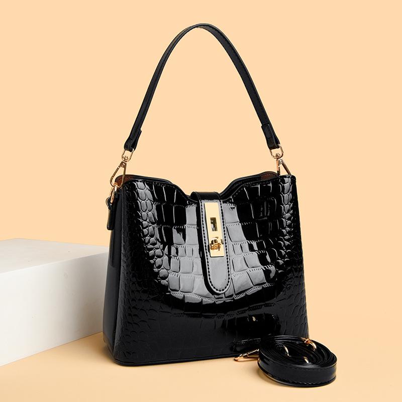 Patentlæder Stenmønster Håndtaske Dame Taske Spandtaske Enkelt skulder Crossbody Taske