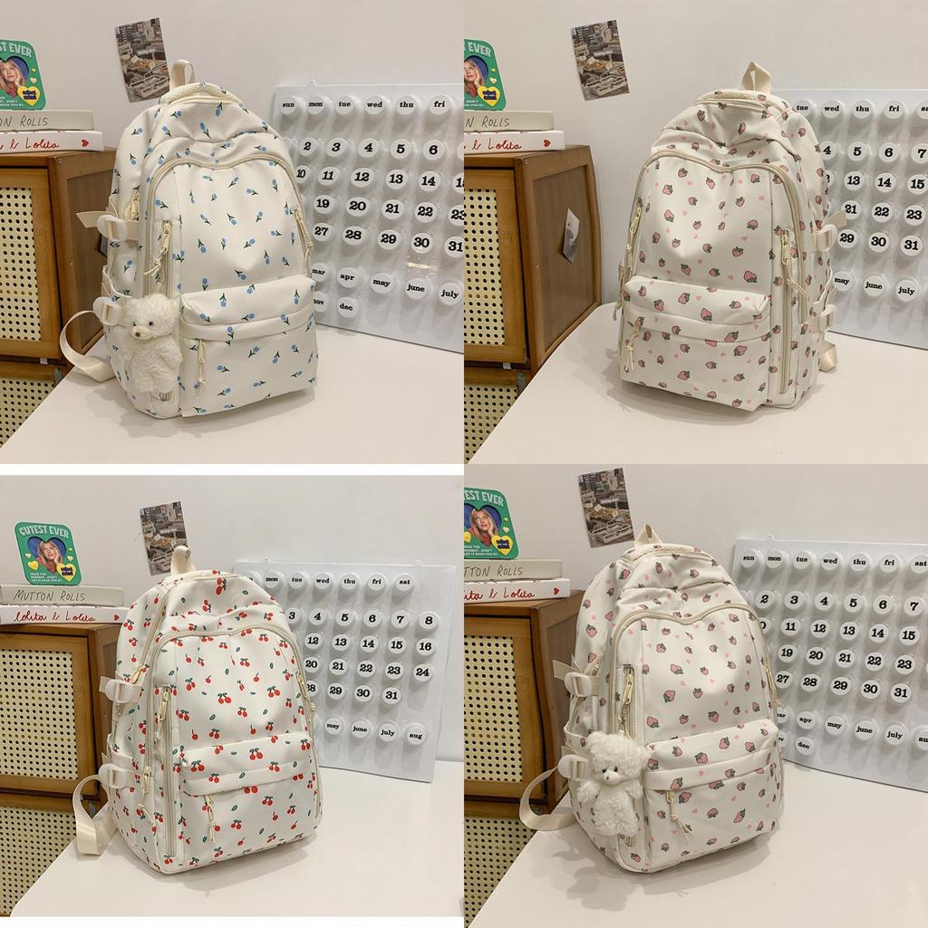 Stilfull Blomstret Ryggsekk For Jenter Nylon Skoleveske Med 14-tommers Laptop-oppbevaring