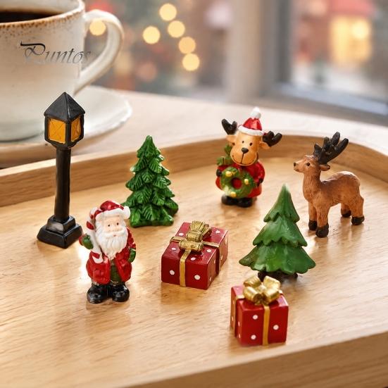 Miniature Christmas Characters for Craft 3 Pcs Figurines, Mini Resin Santa Tree Elk Gift Creative Box Fillers Figures Micro Landscape, Fairy