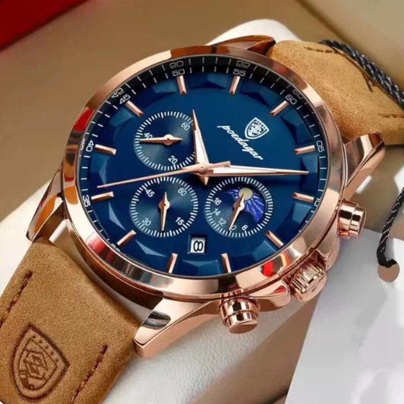 POEDAGAR Luxury Man Wristwatch Sports Leather Quartz Watch Waterproof Luminous Calendar Chronograph Watches Male Clock