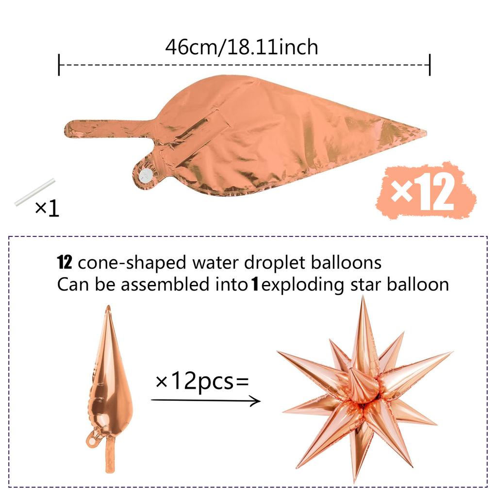 12 Colorful Water Droplet Balloons, Exploding Star Aluminum Foil Balloons, Used for Wedding, Birthday, Party, Shower Decoration