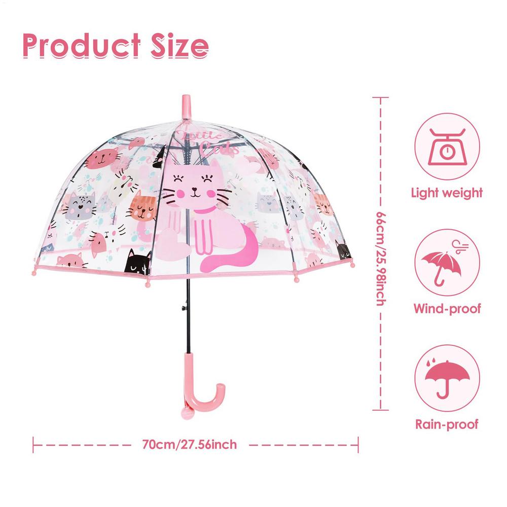 

Windproof Clear Dome Umbrella Anti Pinch Round Tip Funny Transparent Umbrella for Kids Boys Girls Rainy Daily Play School Aluminum&6K