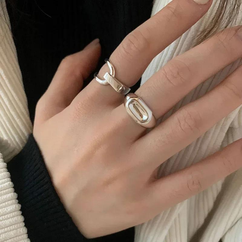 Silver Color Korean Trendy Asymmetry Adjustable Rings For Women Simple Geometric Personality Jewelry Gifts