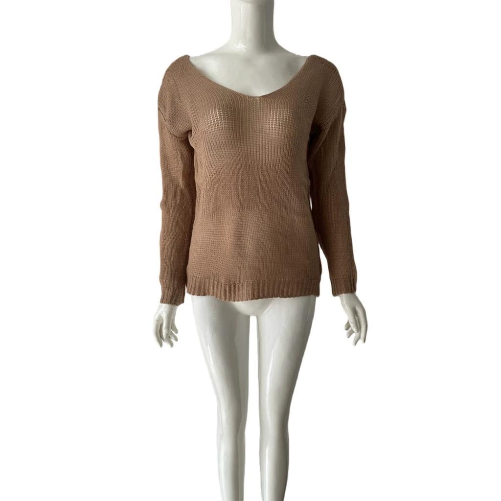 Fall Winter Women's Solid Color Slim Fit Double V-Neck Pullover Sweater Casual Knit Basic Top For European American
