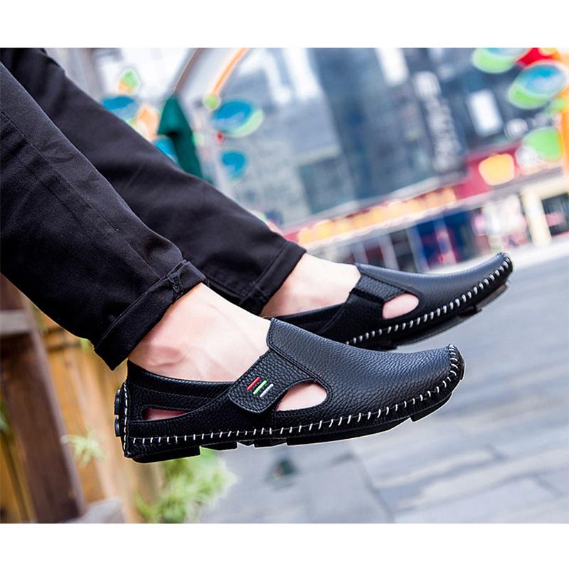 Fashion 2025 Summer Shoes Mens Sandals Soft Non-slip Flat Brand Male Footwear Black Blue White Plus Size 45 D462