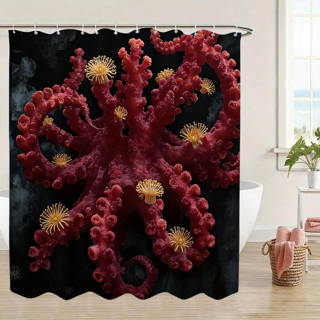 Ornate Gold Patterned Sea Turtle Underwater Waterproof Shower Curtain