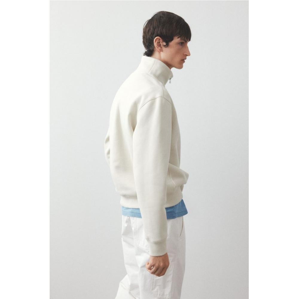 H M Regular Fit Zip Detail sweatsHirt ligHt Beige
