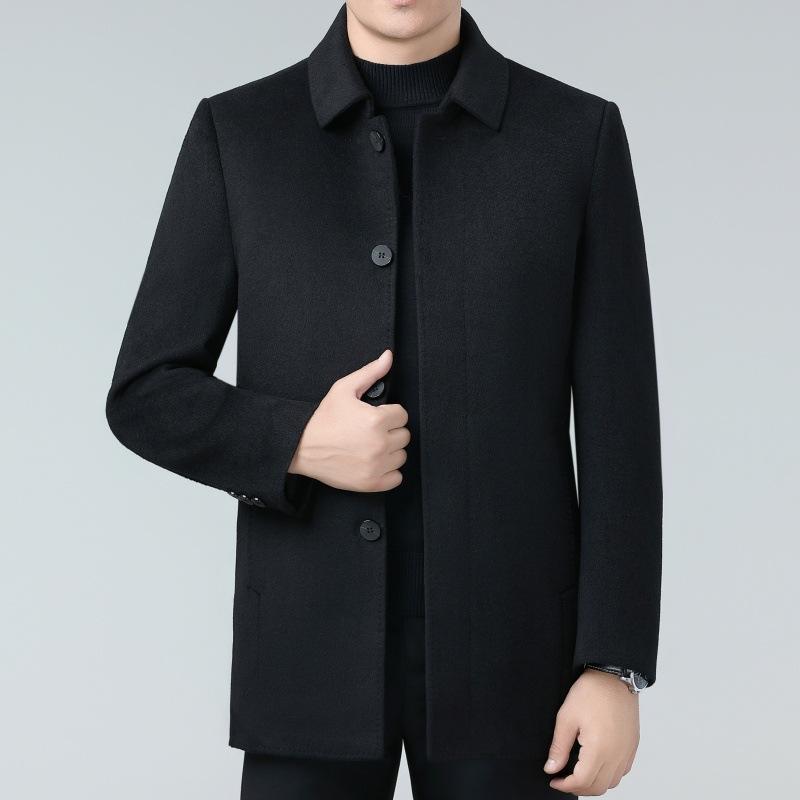 Double-sided cashmere coat men's winter mid-length business woolen windbreaker middle-aged men's down gallbladder button coat