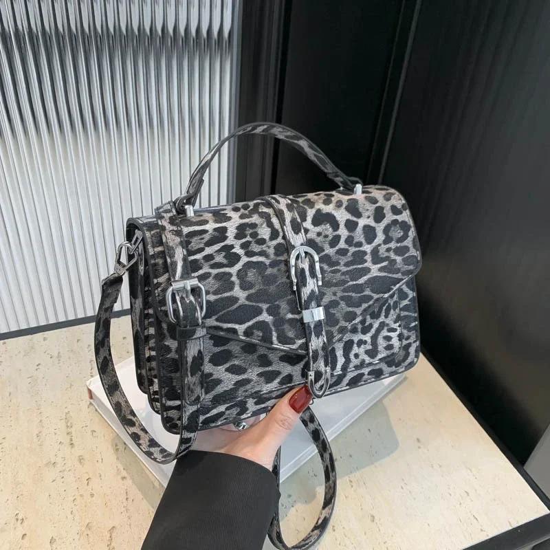 Leopard Buckle Crossbody Bag for Women PU Shoulder Bags Flap Hasp Stitching High Quality Hand Bags Fashion