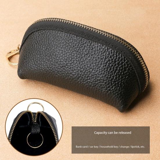 Car Key Case Faux Leather Key Bag Key Chain Pouch Zippered Car Key Bag with Metal Ring for Men Women