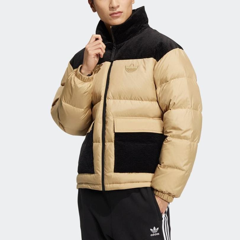 Adidas Originals Trefoil Embroidered Logo Zip-Up Collar Down Jacket Men Outerwear Brown HS7282