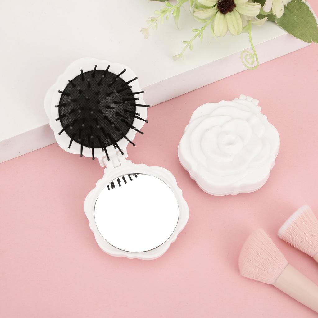 Rose Shaped 2-in-1 Makeup Mirror Air Cushion Comb Portable Mini Massage Comb Hair Brush with Mirror Travel Beatuty Mirrors