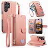 Crossbody Zipper Cards Solt Wallet Leather Phone Case for Samsung S26 Ultra S25 Plus S24 A57 A56 Long Lanyard Love Patten Cover