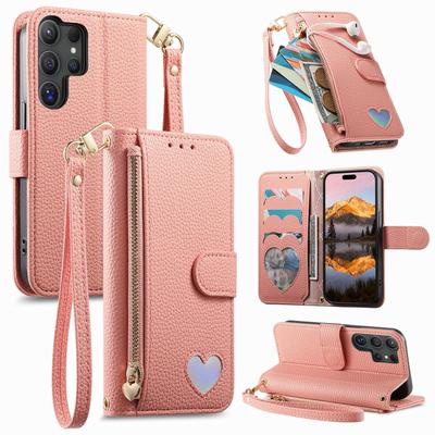 Portfel na ramię z zamkiem i miejscem na karty Skórzane etui na telefon Samsung S26 Ultra S25 Plus S24 A57 A56 Długi pasek Pokrowiec ze wzorem serca