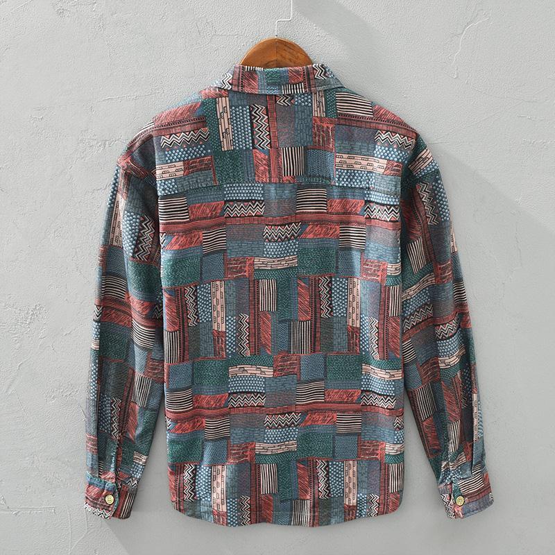 Retro Ethnic Style Shirt Jacket Men Loose Japanese Full-print Plaid Cardigan Long-sleeved Plaid Shirt Spring and Autumn