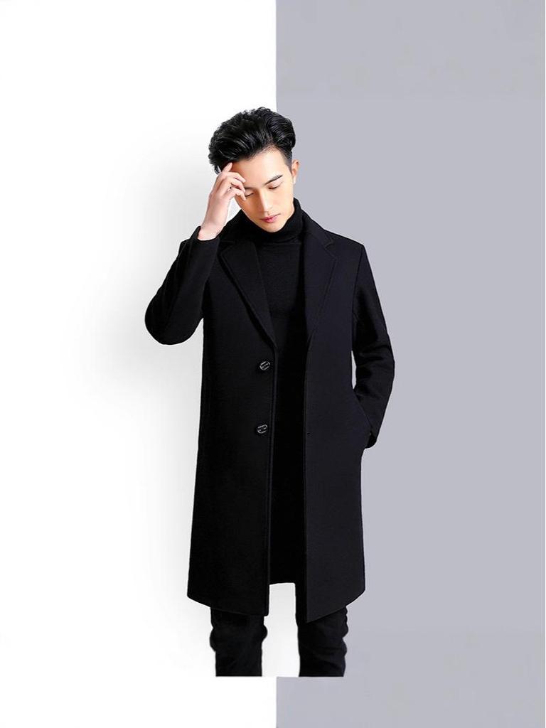 2025 Autumn/Winter Men's Mid-Length Woolen Trench Coats - Thickened, Casual High-End Jackets