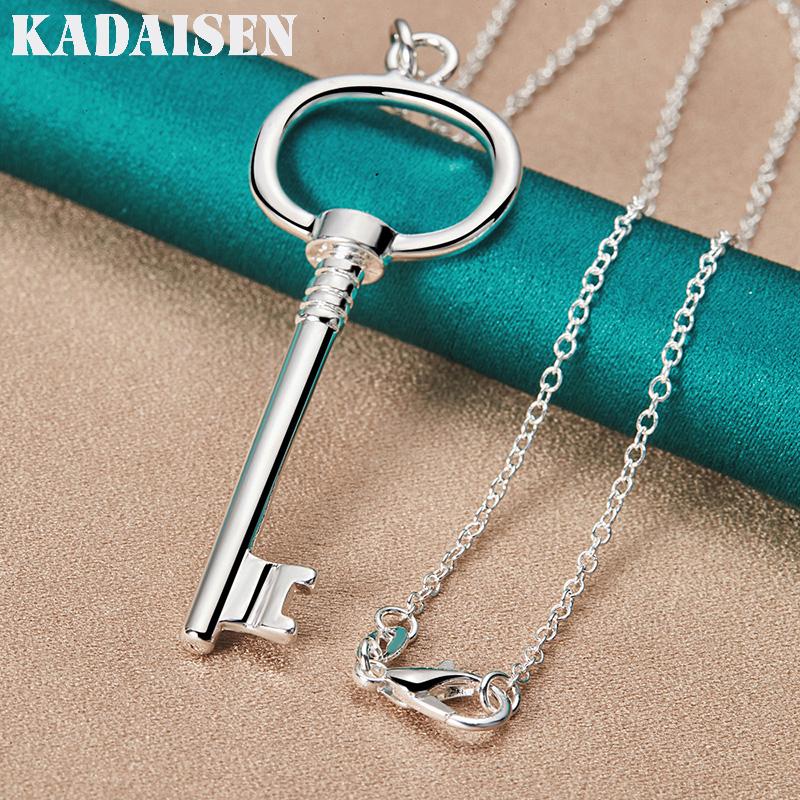 Fine 925 Sterling Silver Round Key 16-30 Inch Pendant Necklace for Women Wedding Engagement Fashion Jewelry