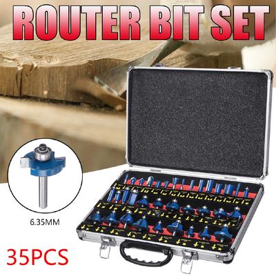 35PCS 1/4 Inch 6.35mm Wood Milling Cutter Shank Router Bit Set Trimming Machine Tool for Electric Trimmer Cutting Kit