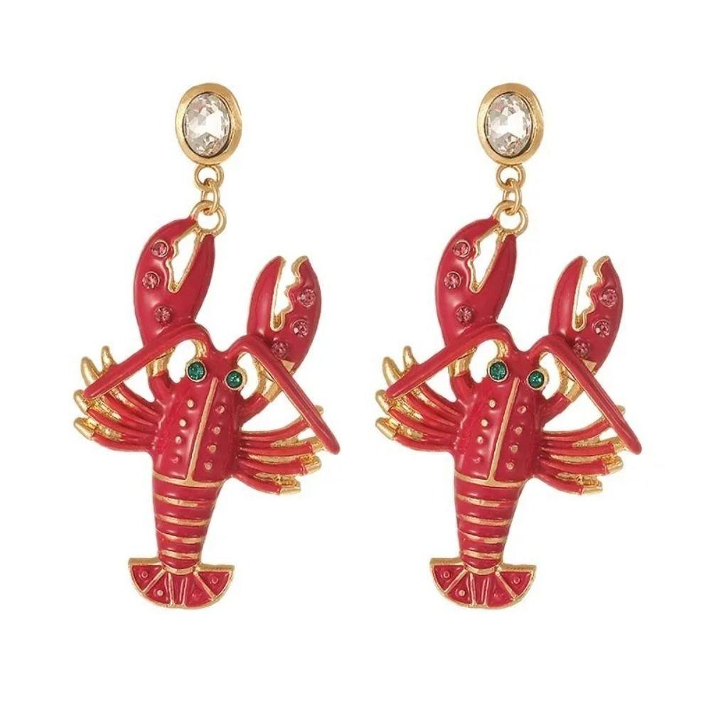 Creative Lobster Earrings Rhinestone Bohemian Dangle Earring Elegant Enamel Stud Earrings  Holiday