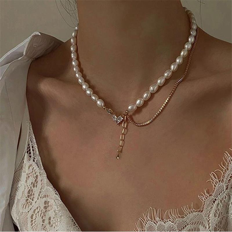 Retro Light Luxury Pearl Love Necklace 