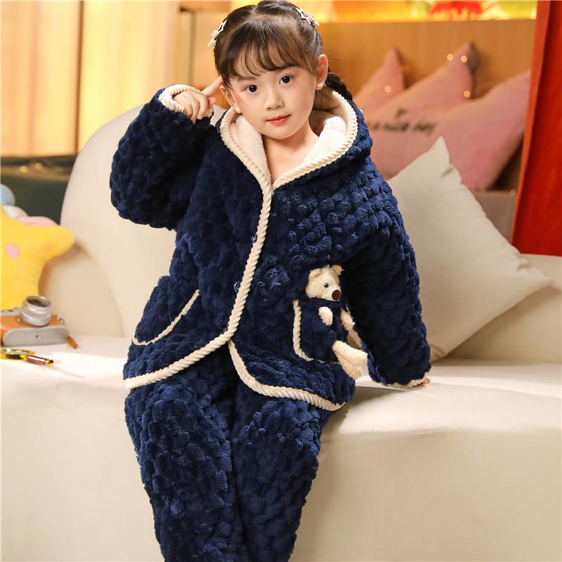 Dětské útulné pyžamo z křišťálového sametu - Silná prošívaná sada z korálového fleecu pro podzim a zimu