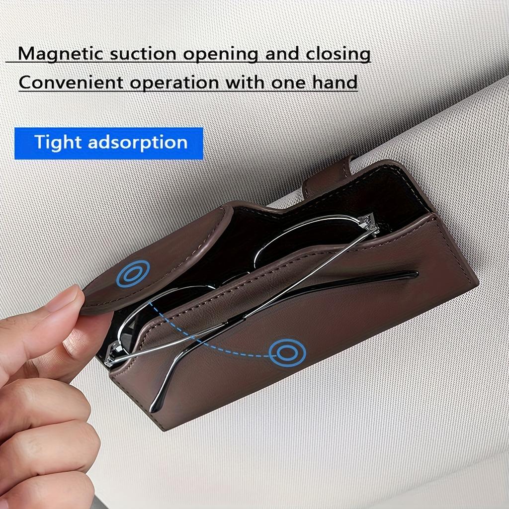 1 Stück PU-Leder Auto-Sonnenblenden-Brillenhalter mit Magnetverschluss, Starke Adsorption, Fahrzeug-Sonnenblenden-Organizer-Zubehör
