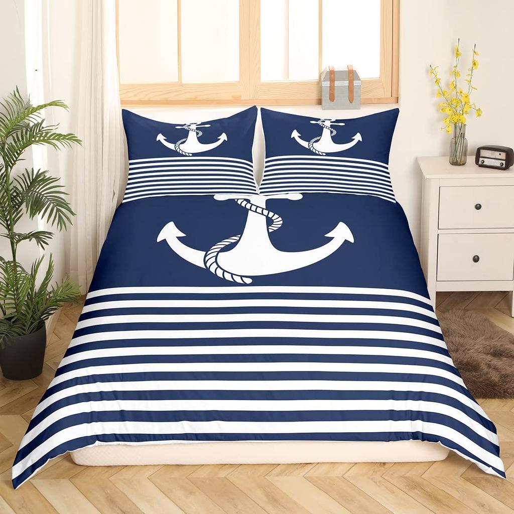 Nautical Sailboat King Queen Duvet Cover Coastal Sailing Boat Bedding Set Sea Adventure Comforter Cover Polyester Quilt Cover