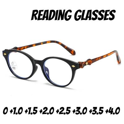 Fashion Anti Blue Light Reading Glasses Retro Oval Frame for Men Women HD Vision Farsighted +3 5 +4 0