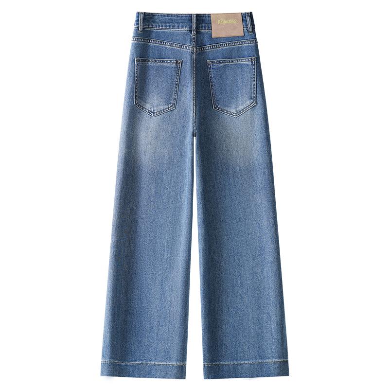2025 Spring Women's High-Waisted Slimming Wide-Leg Cropped Jeans for Pear-Shaped Bodies