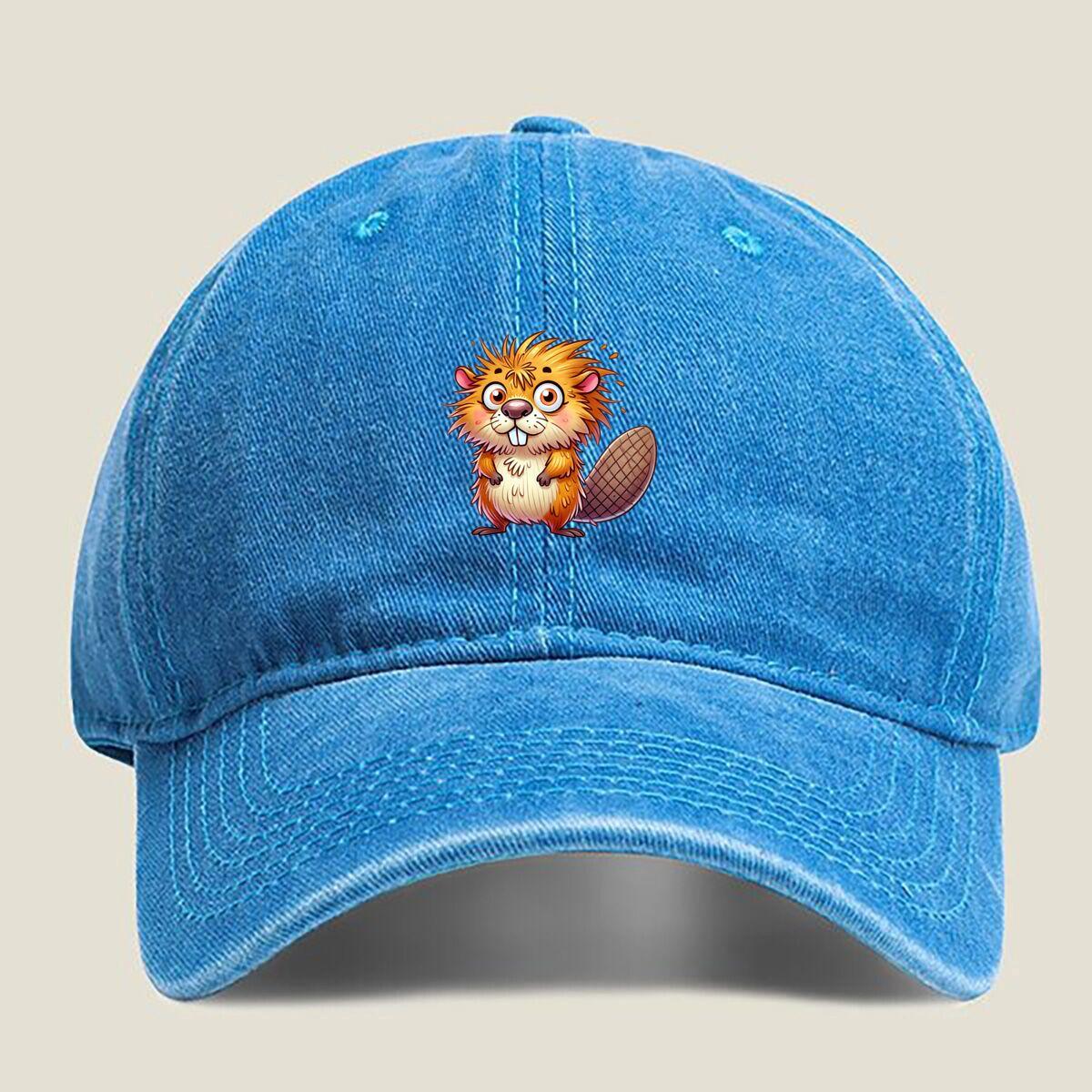 

Cartoon Beaver Washed Baseball Cap One Size озеро синього кольору