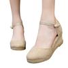 Womens Sandalias Wedges Comfortable Pointed Hemp Rope Weaving Casual Shoes