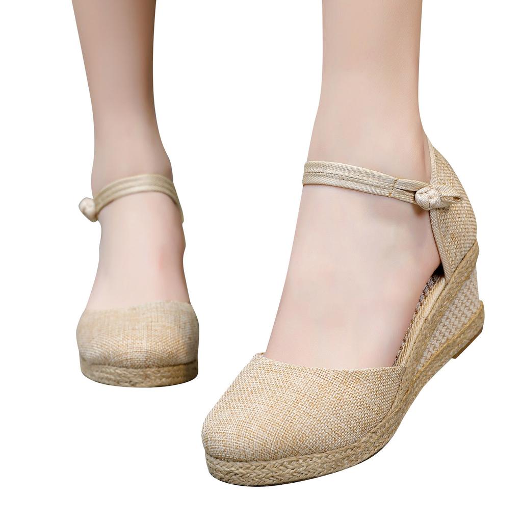 Womens Sandalias Wedges Comfortable Pointed Hemp Rope Weaving Casual Shoes